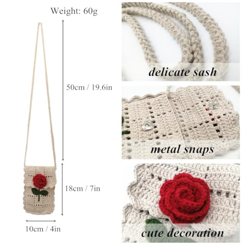 Handmade Crochet flower small Bag Phone Bag Knitted for Women for Girls2