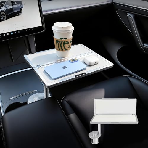 GiftmiyHime Car Table & Car Desk Tray for Round Cup Holder, 360° Rotating & Foldable Design, Easy Install, Car Accessories Compatible with Tesla