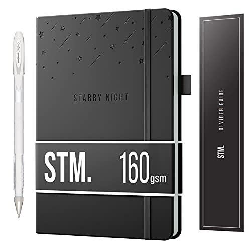 Image of Scribbles That Matter Black Paper Bullet Dotted Journal Notebook | B5 Starry Night Free white gel pen | 160gsm Blackout no-bleed dot grid paper | For Men and Women | 7 x 10 in | Black