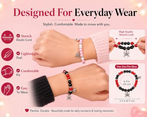 Image of Spider-Man Inspired Couple Bracelets 2pcs - Magnetic Attraction Heart Charm, Glass Beads, Spider Pendant, Marvel Theme Party Accessory, Valentine's Day Gift, Suitable for All Seasons
