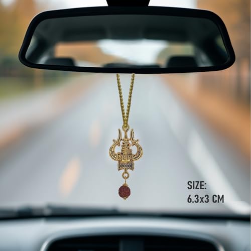 Image of Metal Mahadev Shiva Trishul Car Hanging Accessories, Maha dev Hanging Ornament Idol for Car
