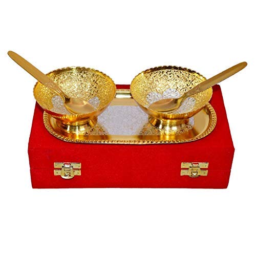Image of Bowl Spoon Tray Set Silver Plated Dessert Dry Fruits Serving Diwali Christmas Eid Wedding Return Gifts Friends Family Housewarming Home Decoration Corporate (Round)