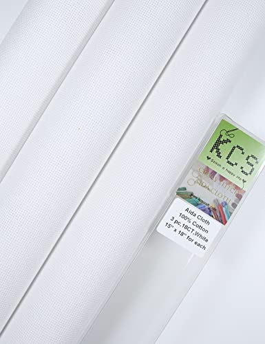 Image of KCS 3 pc of 15 inch x 18 inch Counted Cross Stitch Cotton Aida Cloth Needlework Rolled Fabric Box,18CT,White