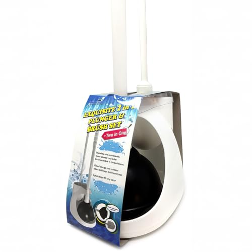 Image of Plumb Tech PLN07 Toilet Plunger, 4-1 /2 inch Cup 4 inch Brush and Caddy, Black /White