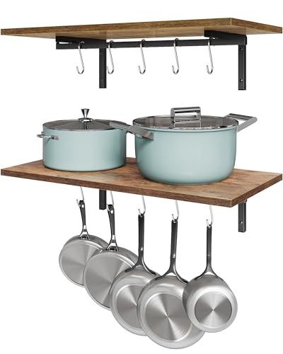 Oropy 2 Pack Wooden 23.6'' Pot Pan Hanging Rack Wall Mounted thumb #7