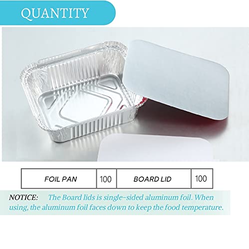 Image of 100 Pack - Aluminum Pans with Lids -1LB(5 inchx4 inch),Foil Pans - to Go Food Containers,Recyclable Aluminum Foil with Strong Seal for Cooking, Baking,Meal Prep,Take Out,Freeze