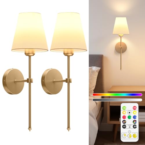 Lista de Mandos a distancia Top 10. 46 Aplique de pared a pilas con mando a distancia, Apliques de pared recargables con bombillas regulables desmontables, Apliques de oro inalámbricos de 10 colores para salón...