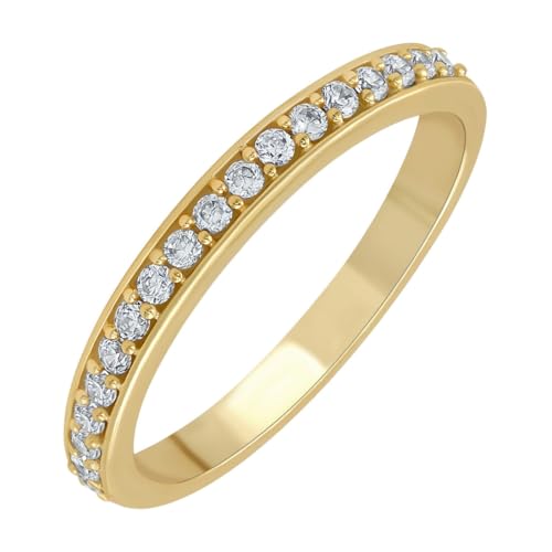 18K Yellow Gold Plated Simulated Diamond Half Eternity Band for Stacking - Elegant Durable Gold Plated Stakable Wedding Band Ring - Light Weight Non-Tarnishing Comfort Fit Sturdy Ring - Gifts for Her