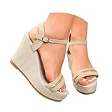 Sandalias ortopédicas genéricas para mujer Sandalias de cuña para mujer, cuña plataforma, punta abierta, zapatos de verano casuales y elegantes para mujer Alpargatas elegantes, beige, 41 EU