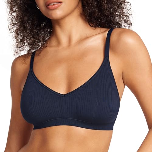 Image of Natrelax Modal Ribbed V Neck Bralette | Semi Sheer Fabric, Wireless Unlined, Double Layers, Adjustable Straps, No Underwire, Comfort Soft, Bras for Women