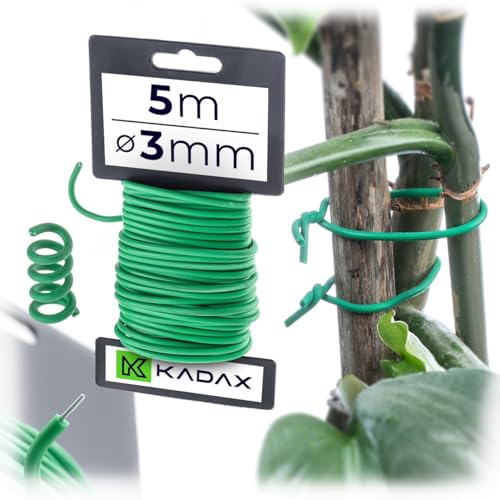 KADAX Gartendraht 3mm x 5m, grüner Bindedraht zum Befestigen von Pflanzen, Pflanzendraht gummiert, wetterfester Draht für Garten, Blumendraht ummantelt (1 Stück)