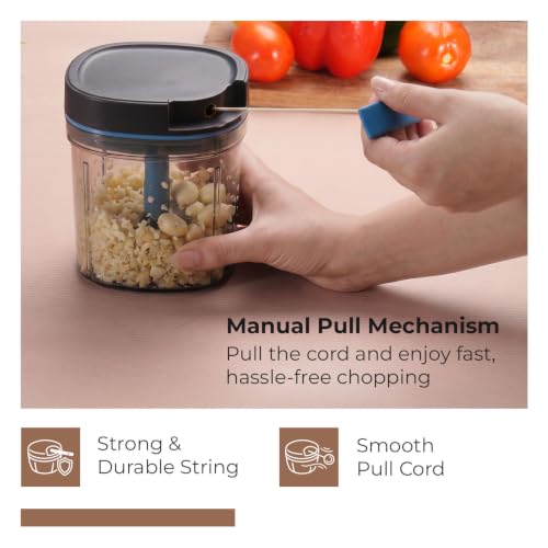 Image of Lifelong 600ml Nutrichop Vegetable Chopper for Kitchen|Manual Chopper with Easy Pull Cord| 6 Stainless Steel Blades, Antislip Base, Airtight Lid, BPA Free |Mini Chopper for Veggies, Fruits, Dry fruits