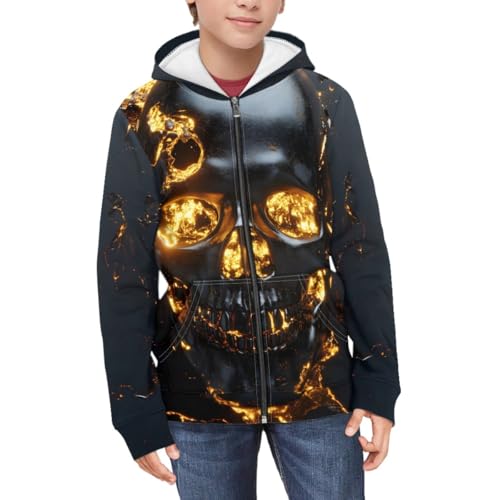 Teens Kids Boys 3D Skull Printed Long Sleeve Full Zipper Up Hoodie with Big Pocket3