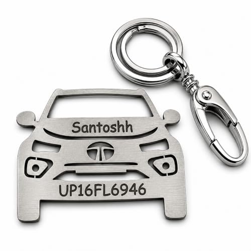 Image of Personalized Stainless Steel Key Chain /Key Ring | Durable, Compatible with All Models | Customized Car Number Plate | Ideal Gift for Him (Silver)