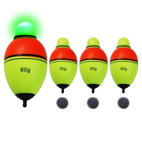 CWSDXM Bobinas deslizantes de EVA iluminadas, luces LED verdes y rojas para pesca nocturna con batería incluida (flotador LED rojo amarillo de 60 G, 3 piezas)