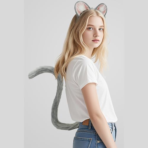 Disfraz de orejas y cola de lobo en pelo sintético unisex para cosplay 7
