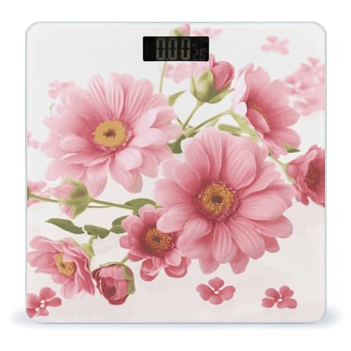 Báscula digital para cuerpo con flores rosas y pantalla LED