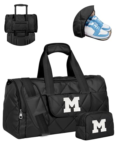 Elilier Gifts for Teen Girls, Duffle Bag for Travel, Dance Bag, Letter M