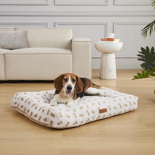 Image of Modern Threads Ultra Plush Orthopedic Memory Foam Pillow Bed for Large Dogs with Supportive Filling and Stylish Textured Design, Beige, (36 inch L x 27 inch W x 4 inch Th)