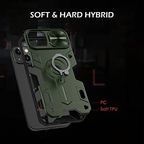 Image of CloudValley Compatible with iPhone 13 Case with Camera Cover & Stand, Slide Lens Protection and Built in 360 Rotatable Ring Holder, Soft Edge Bumper Protective Cases, Green