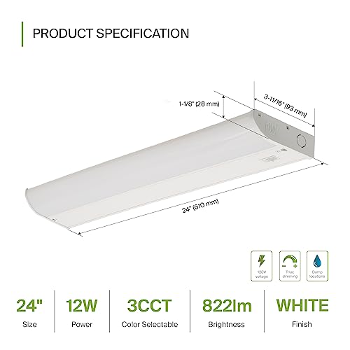 Image of ASD 20 Pack LED Under Cabinet Lighting 24 inch 12W 769 LM Dimmable CCT Adjustable 3000-5000K Under Cabinet Lights Hardwired cETLus Energy Star White Finish (No On /Off Switch)