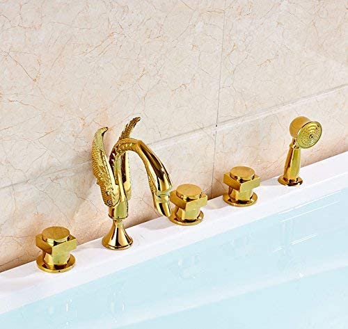 Robinet mitigeur à trois poignées or poli avec ensemble de douche complet