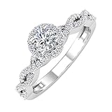 14K Gold Round Diamond Ladies Solitaire Swirl Halo Engagement Ring (0.40 Carat) (Ring Size 8) (I1-I2...