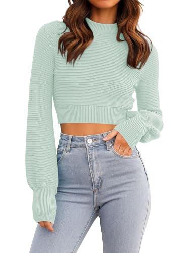 Image of ZESICA Women's Fall Mock Neck Cropped Sweaters 2026 Long Sleeve Soft Ribbed Knit Pullover Tops Winter Fashion Outfits