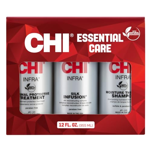 CHI Infra Trio Kit, Includes Infra Shampoo, Infra Thermal Protective Treatment, & Silk Infusion For Hair Strength & Shine, Paraben & Sulfate-free, 3 Products, 12 Oz