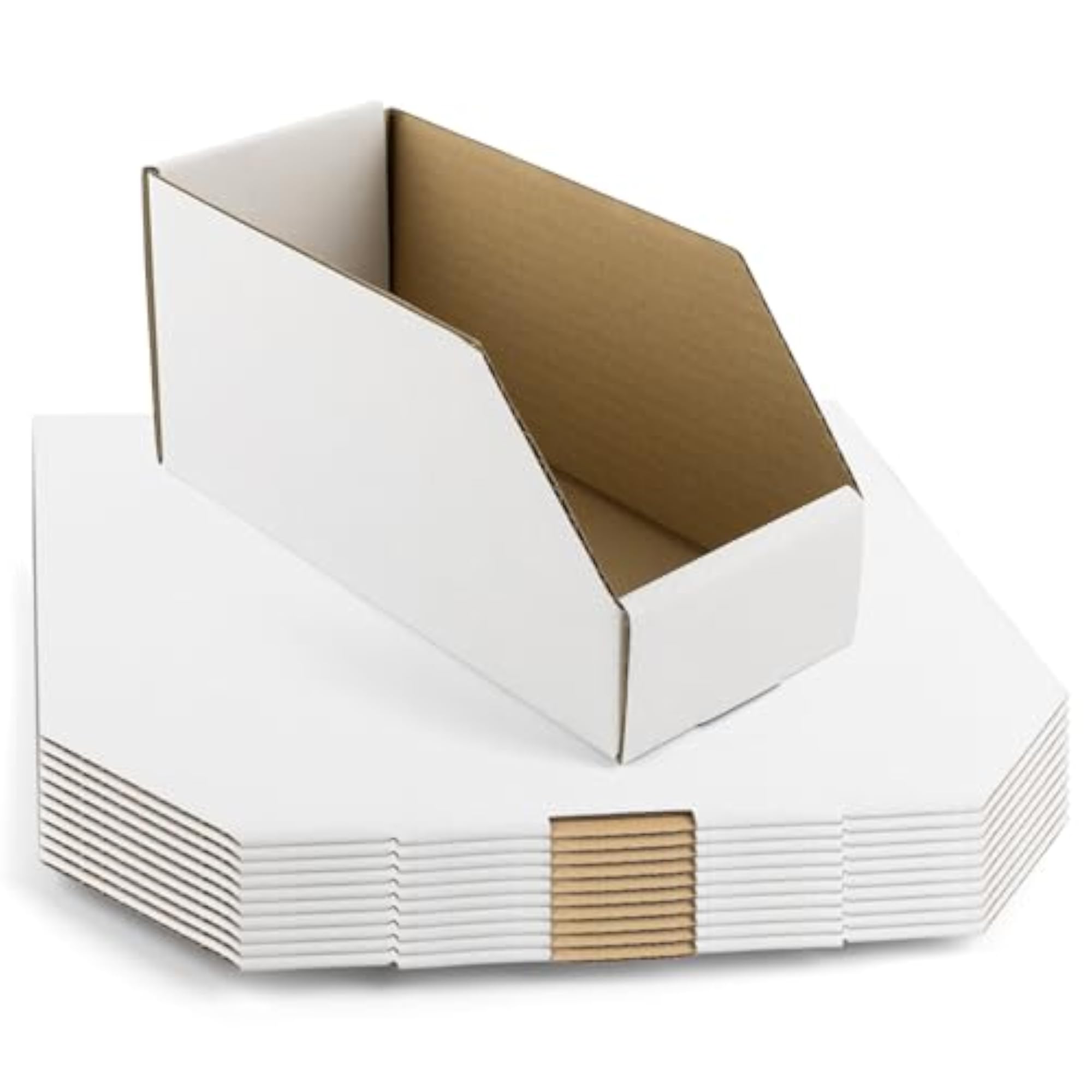 Pack of 10 Cardboard Storage Bins, Open Top Bin Box for Organization