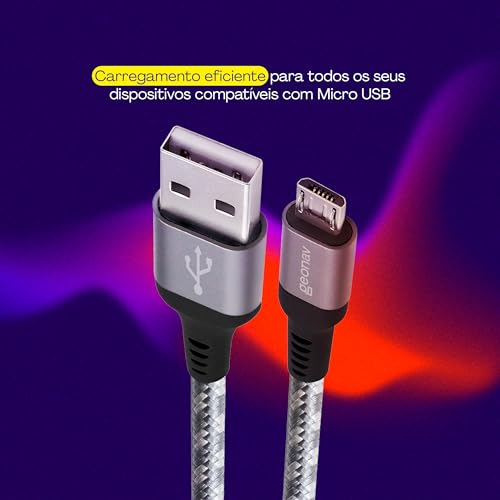 Geonav Cabo Micro USB, nylon trançado, para dispositivo Android e acessórios, 1,5 MT, MIC15T, Cinza
