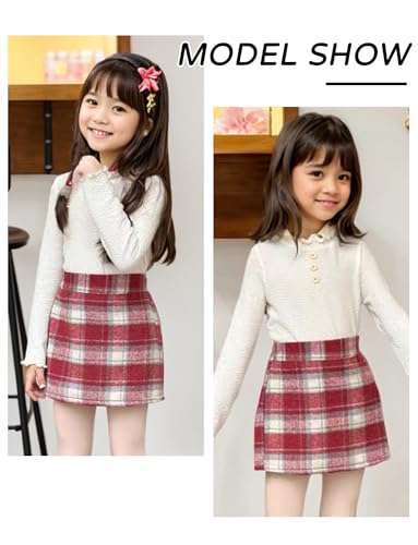 Happy Cherry Girls Elastic High Waisted A-Line Wool Mini Skirt with Liner Kid Toddler School Uniform Skort 3-14Y4