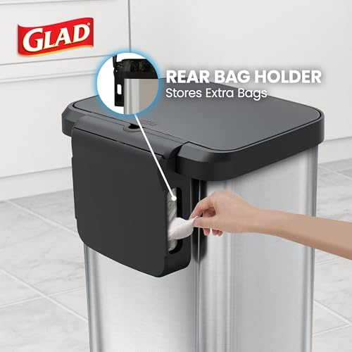 Image of Glad Stainless Steel Step Trash Can with Clorox Odor Protection | Large Metal Kitchen Garbage Bin with Soft Close Lid, Foot Pedal and Waste Bag Roll Holder, 20 Gallon, Stainless