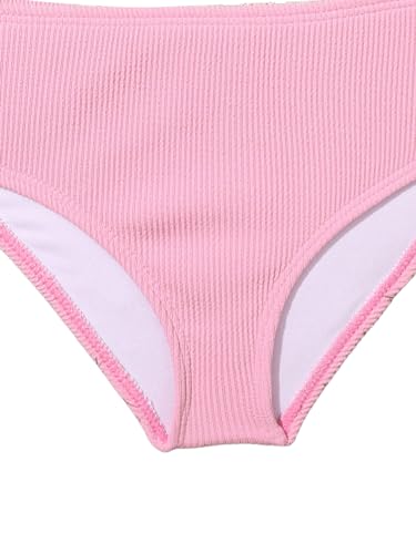 Image of WDIRARA Toddler Girl's 2 Piece Swimsuits Ribbed Color Block High Waisted Bikini Beach Sport Bathing Suit