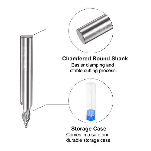 Image of uxcell Tapered Ball Nose End Mill, Uncoated Solid Carbide 2 Flute Spiral Milling Cutter, 0.75mm Radius, 1.5mm Diameter, 6mm Shank, 45mm Length, 30 Degree Angle