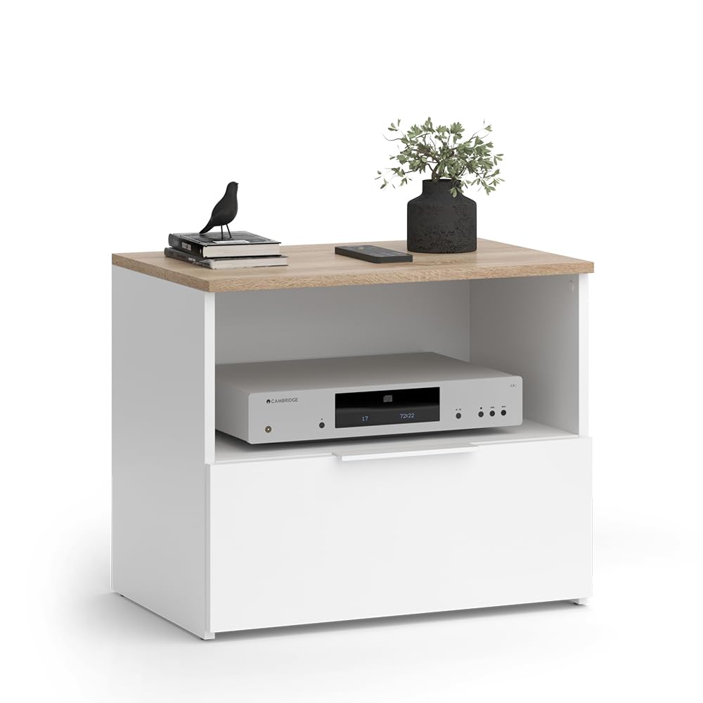 Vicco Mobile tv Wido, Bianco/Sonoma, 60 x 50 cm | con cassetto, adatto per TV fino a 43 pollici, passacavi integrato