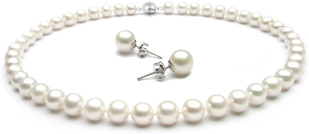 Elegant White Freshwater Pearl Necklace and Earring Set for Women, AA Grade 8-9mm Real Pearl Necklace and 7mm Pearl Stud Earrings, Elegant Pearl Jewelry Gift Set