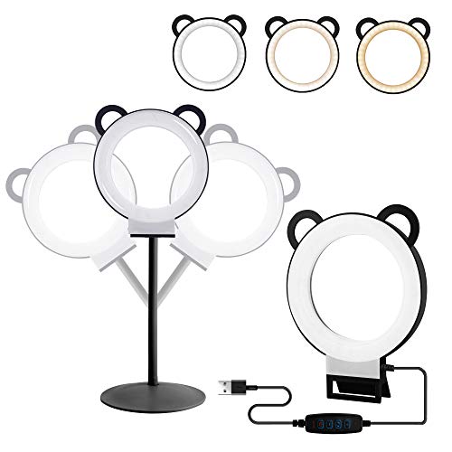 Ring Light,6inch Led Ring Light Kit Adjustable Desktop Lamp USB Plug with Stand,Lusweimi Mini Tabletop Light for Live Stream/Makeup/YouTube Video, 3 Light Modes & 11 Level (Black)
