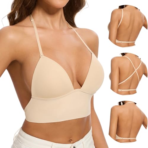 Low Back Bras for Women-Seamless Wireless Triangle Bralette Invisiable Backless Bras Low Cut Open Back Multiway Halter Bra2