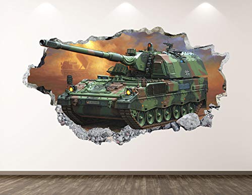 Military Tank Wall Decal Art Decor 3D Smashed Army Sticker Poster Kids Room Mural Custom Gift BL155 (30