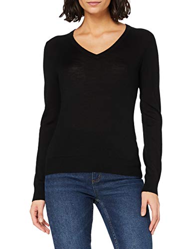 Meraki Women's Merino V Neck Sweater, (Black), EU S (US 4-6)