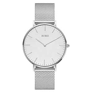 BUREI Ultra Dünne Uhren Demen Minimalistische Armbanduhr Demen Japanisches Analog Quartz Demenuhr mit Edelstahl Mesh Band Geschenke für Frauen