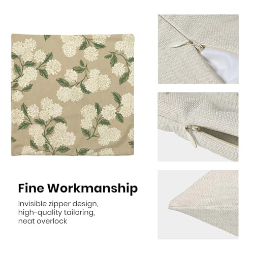 Image of AEIOAE Spring Pillow Covers 24x24 Inch Set of 2, Beige Green Hydrangea Flower Throw Pillows Case,Floral Summer Outdoor Seasonal Decorative Farmhouse Decor Cushion Covers for Home Sofa Bed Couch