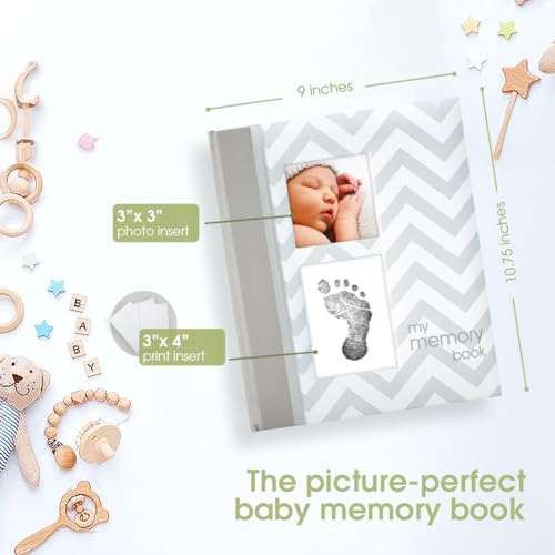 Image of Pearhead First 5 Years Chevron Baby Memory Book and Ink Pad, Gray