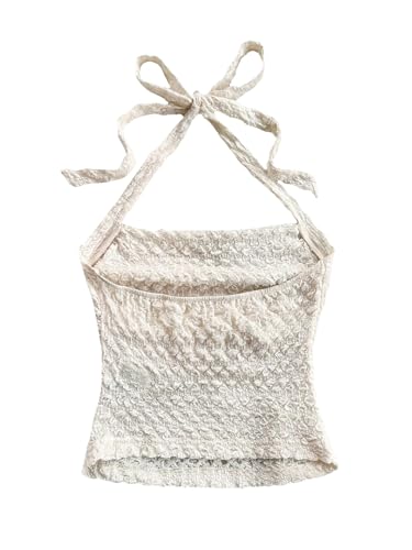 SOLY HUX Girl's Summer Halter Tops Y2k Sleeveless Tie Backless Ruched Slim Fitted Tank Top2