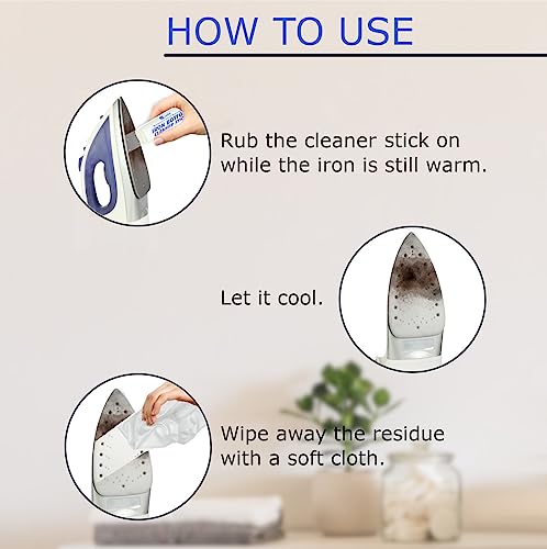 Steam Iron Bottom Cleaner Stick – Removes Build-Up Starch, Melted Fabric, Glue from Hot Iron – Eliminates Sticky Residue On Any Iron Soleplate on The Market - Easy to Use – 3 Pack