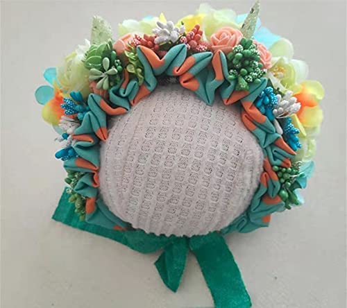 Newborn Baby Headbands Vintage 3D Floral Bonnet Hat for Infant Full Moon Photography Props Hairband Accessories