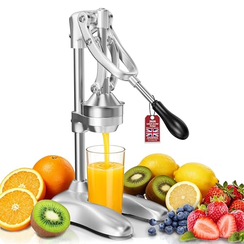 Cast Iron Manual Citrus Juicer Heavy Duty Fruit Press for Pomegranate/Watermelon/Orange/Lemon/Lime Home Café & Bar use (SILVERY)