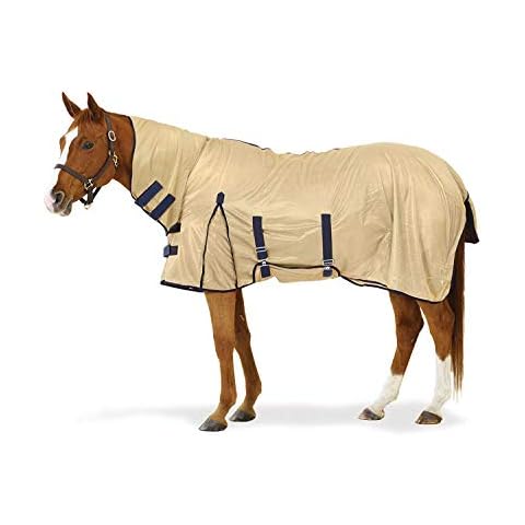 Equiessentials Softmesh Combo Fly Sheet with Belly Band and Attached Neck Cover, Tan/Navy, 78 Cover