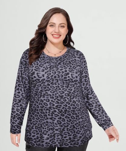 Image of CARCOS Plus Size Tops for Women Color Block Flower /Striped /Camo Crew Neck Long Sleeve Tee Shirt